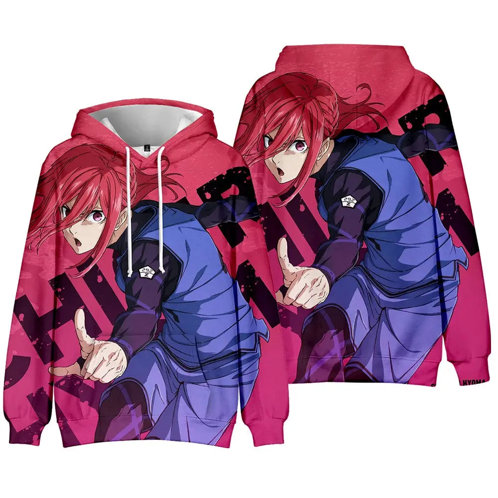 Sweat à Capuche Imprimé Blue Lock – Design Anime Haute Définition – Unisexe – Coupe Droite – Style Harajuku Casual